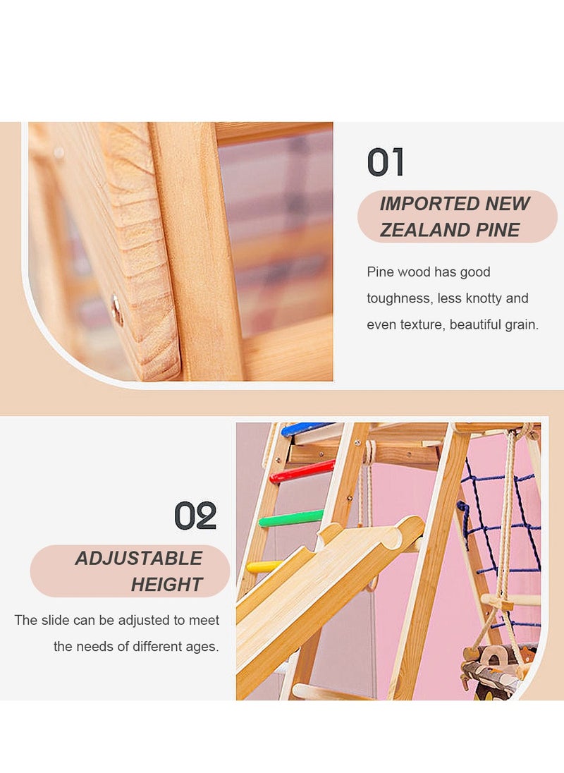 MaBaby Indoor Jungle Gym for Toddlers 6 in 1 Indoor Playground Wooden Montessori Climber Playset with Slide Swing Climbing Net, Indoor Playground Climbing Toys for Toddlers  - Image 4