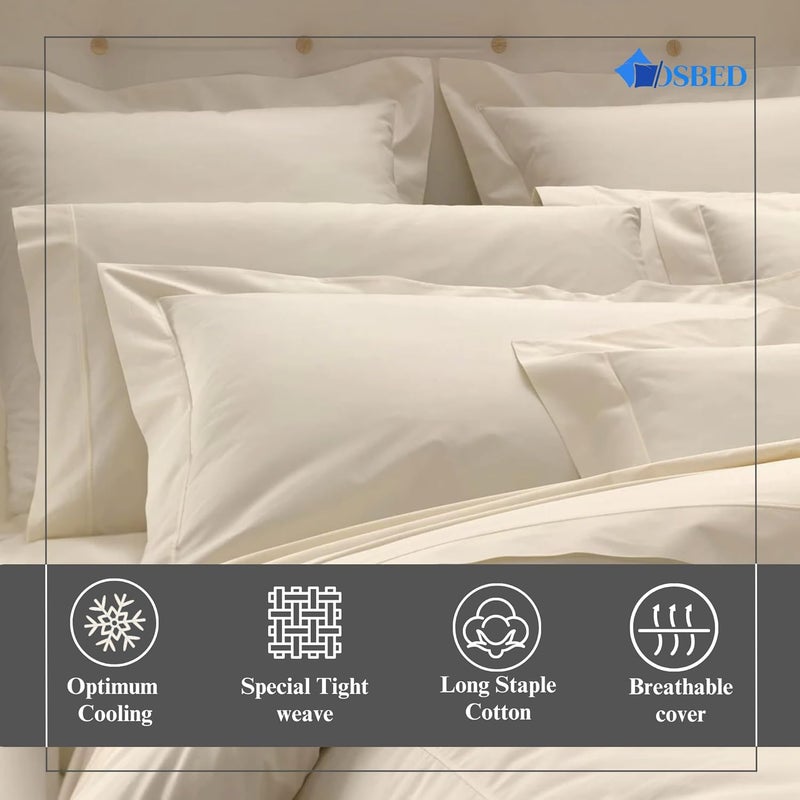 OSBED Cotton Pillow Covers Set of 2 - Breathable & Cooling Pillow Shams (Beige, 50 x 90cm) - Image 3