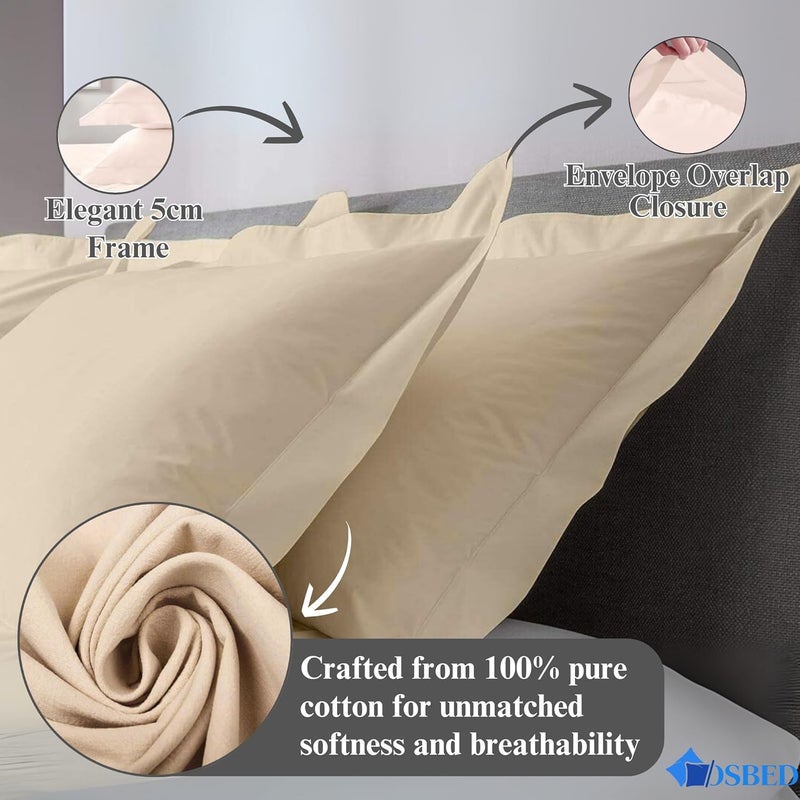 OSBED Cotton Pillow Covers Set of 2 - Breathable & Cooling Pillow Shams (Beige, 50 x 90cm) - Image 4