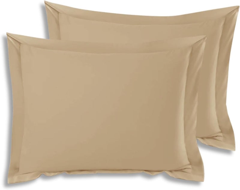 OSBED Cotton Pillow Covers Set of 2 - Breathable & Cooling Pillow Shams (Beige, 50 x 90cm) - Image 1