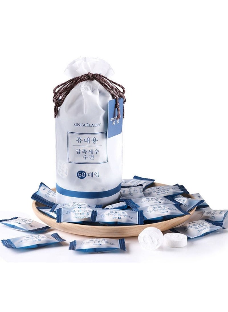 50PCS Mini Compressed Towels, Disposable Compressed Face Towel, Portable Compressed Cotton Coin Tissue Home Hand Wipes Toilet Paper Tablets for Travel Home Outdoor Camping Hiking, Sport, Beauty Salon  - Image 1