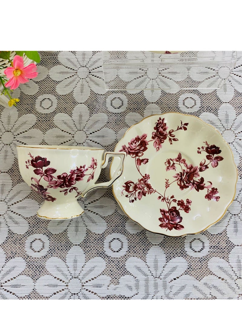 M MIAOYAN European retro coffee cup and saucer ceramic British Phnom Penh large lipstick cup French restaurant bar home - Image 3