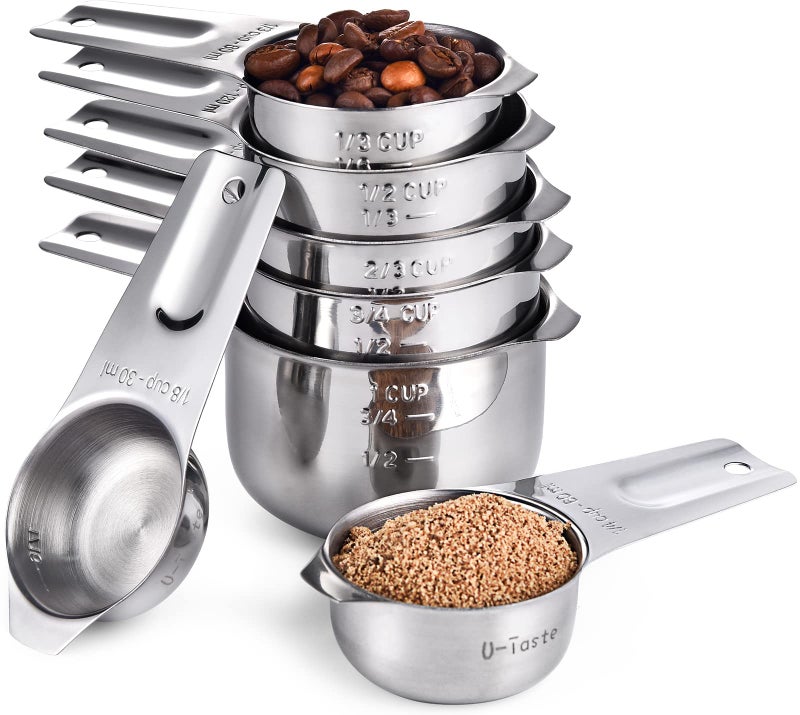 U-Taste Measuring Cups UTaste 188 Stainless Steel Measuring Cups Set of 7Piece 18 Cup 14 Cup 13 Cup 12 Cup 23 Cup 34 Cup 1 Cup Dry and Liquid Ingredients - Image 2