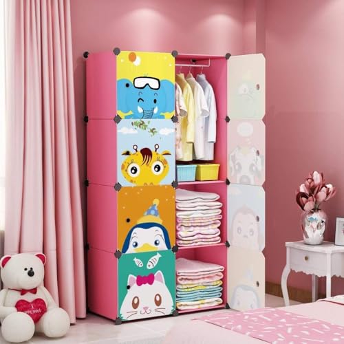 EXVITO 12 Door Kids Plastic Wardrobe for Clothes, Foldable Plastic Almirah for Clothes, Collapsible Wardrobe for Storage, Baby Cupboard for Clothes Storage - (Panda Pink, 8 Door) - Image 1
