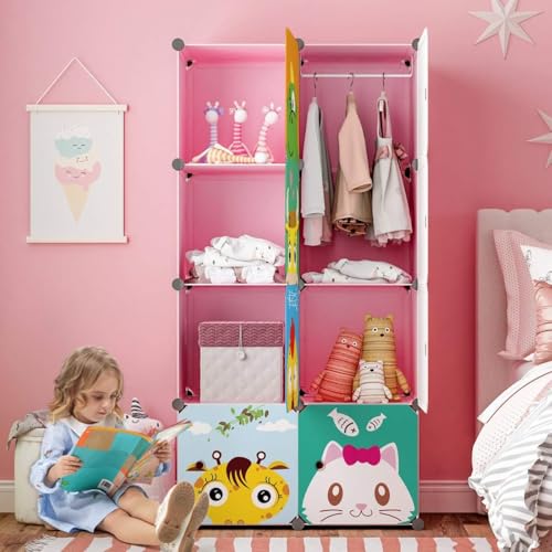 EXVITO 12 Door Kids Plastic Wardrobe for Clothes, Foldable Plastic Almirah for Clothes, Collapsible Wardrobe for Storage, Baby Cupboard for Clothes Storage - (Panda Pink, 8 Door) - Image 3