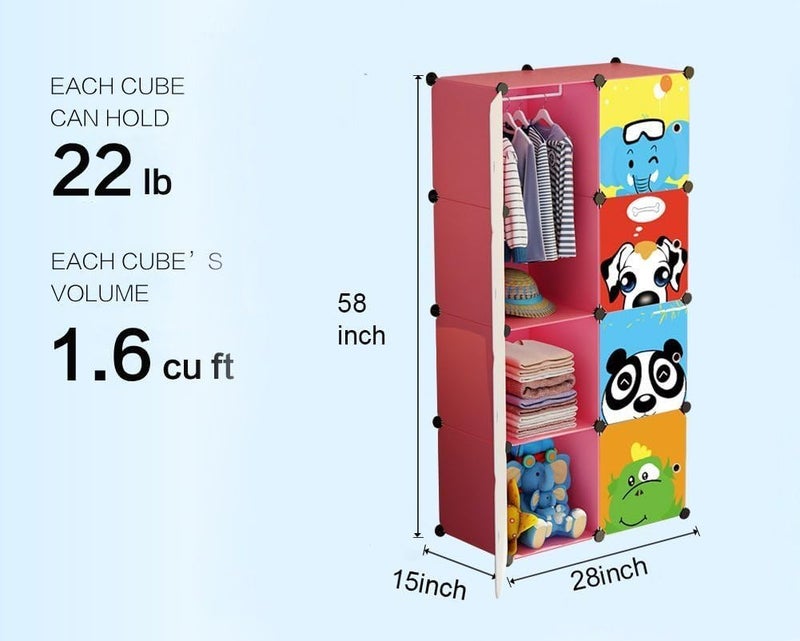 EXVITO 12 Door Kids Plastic Wardrobe for Clothes, Foldable Plastic Almirah for Clothes, Collapsible Wardrobe for Storage, Baby Cupboard for Clothes Storage - (Panda Pink, 8 Door) - Image 2