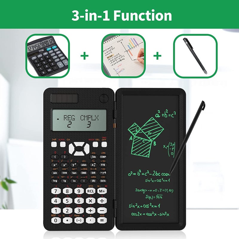 Scientific Calculator: 6.5 Inch Foldable Writing Tablet - 349 Computing Functions 2-Line Display Solar Powered Sensitive Keys for Junior High College Students Professional Researchers SAT GCSE - Image 3