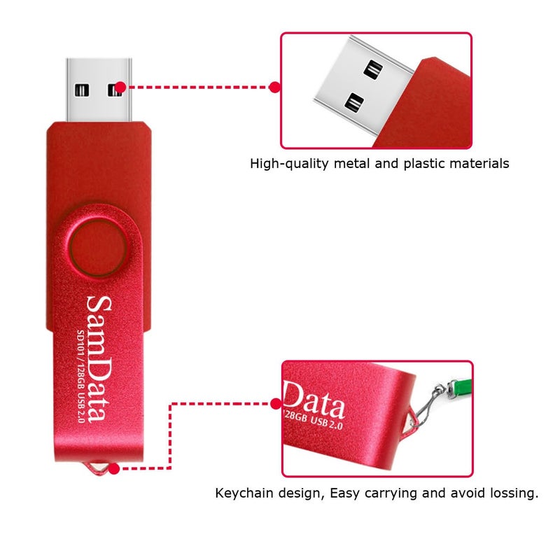 SamData 128GB USB Flash Drives 1 Pack 128GB Thumb Drives Memory Stick Jump Drive with LED Light for Storage and Backup (1 Pack Red) - Image 3