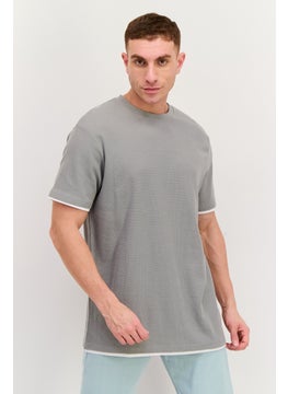 Threadbare Men Crew Neck Short Sleeve Textured T Shirt, Grey  - Image 1