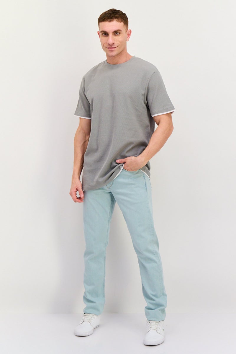 Threadbare Men Crew Neck Short Sleeve Textured T Shirt, Grey - Image 4