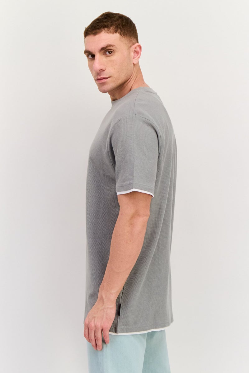 Threadbare Men Crew Neck Short Sleeve Textured T Shirt, Grey - Image 2