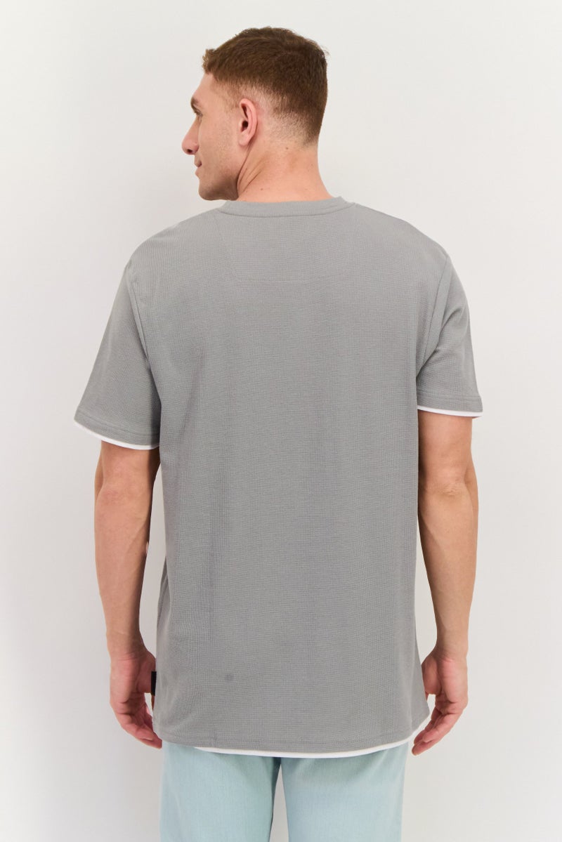 Threadbare Men Crew Neck Short Sleeve Textured T Shirt, Grey - Image 3