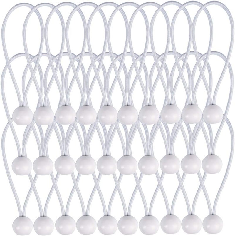 AOPRIE 30 Pack Bungee Balls, White Ball Bungee Heavy Duty Heavyweight 9inches Tarp Bungee Cords, Weather Resistant Tie Down Strap 4mm Thickness - for Camping, Tents, Cargo, Holding Wire and Hoses - Image 1