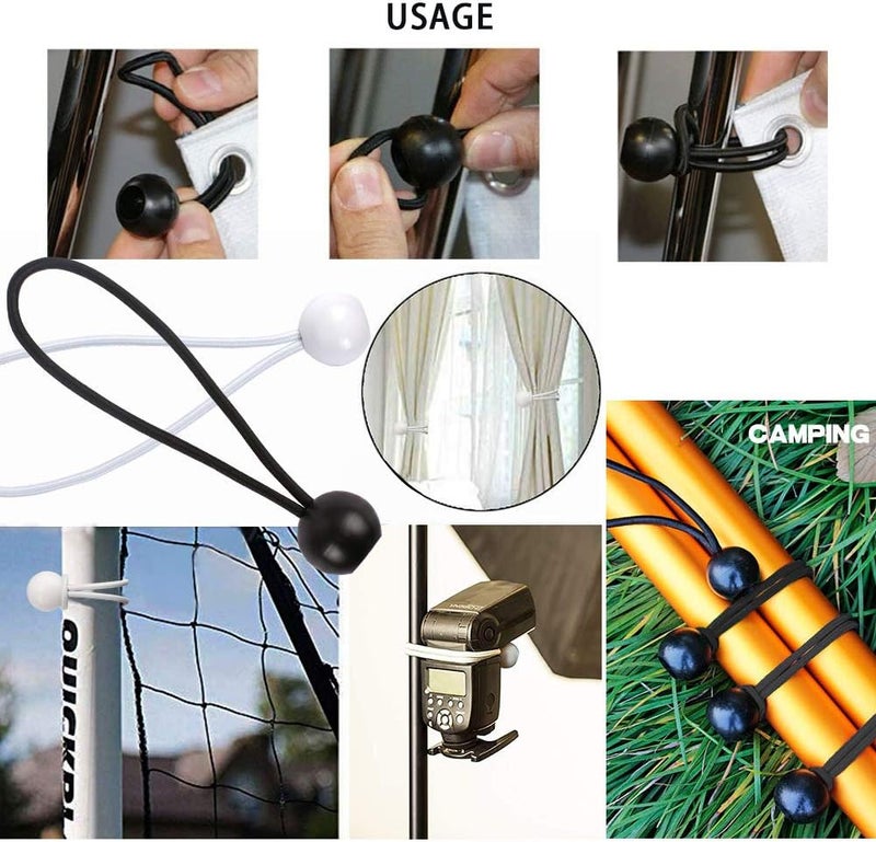 AOPRIE 30 Pack Bungee Balls, White Ball Bungee Heavy Duty Heavyweight 9inches Tarp Bungee Cords, Weather Resistant Tie Down Strap 4mm Thickness - for Camping, Tents, Cargo, Holding Wire and Hoses - Image 5