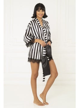 For You Moda 7-Piece Black-White Striped Satin Athlete Shorts Set S22126  - Image 2