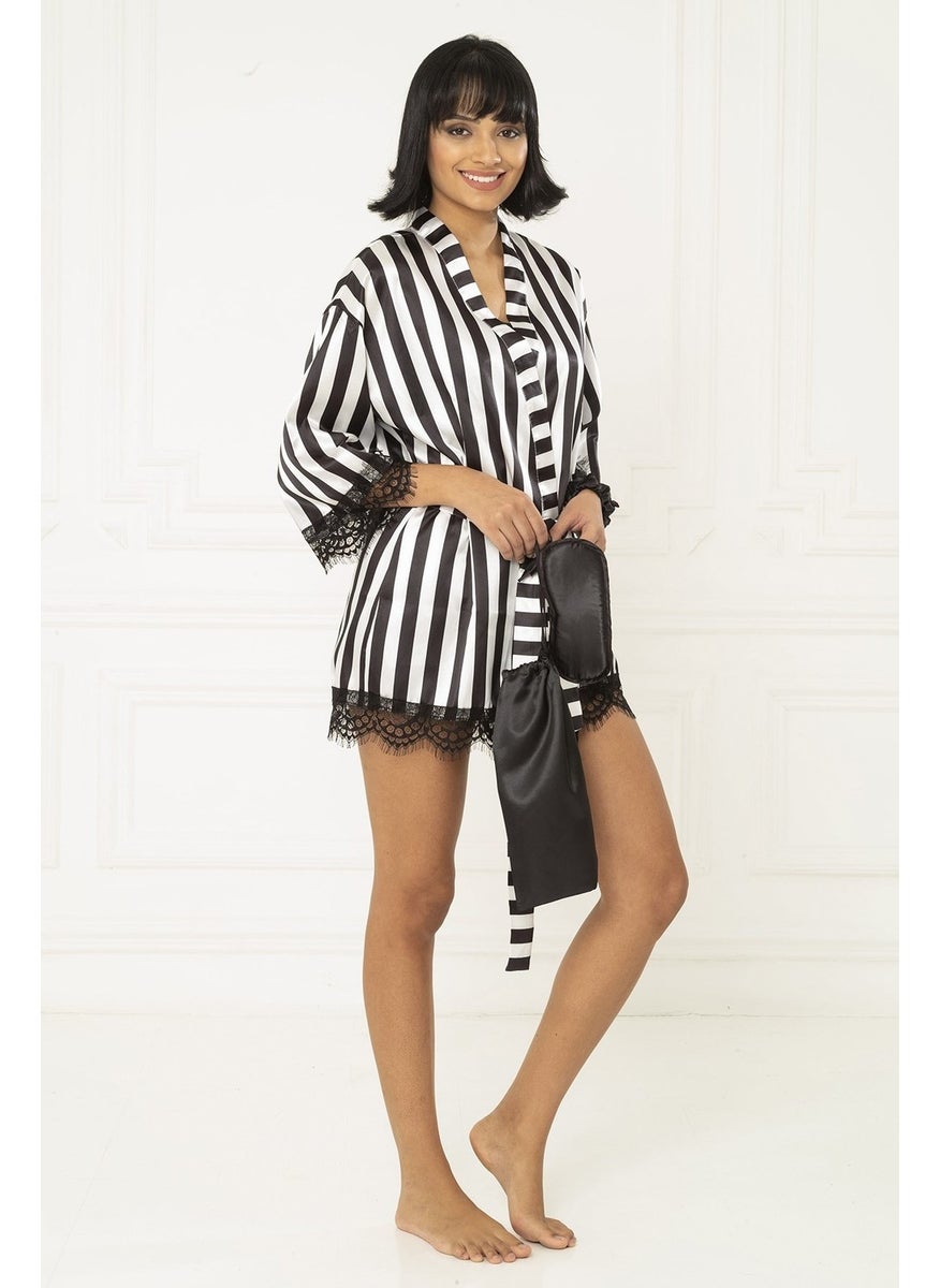 For You Moda 7-Piece Black-White Striped Satin Athlete Shorts Set S22126  - Image 2