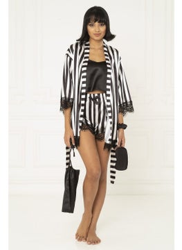 For You Moda 7-Piece Black-White Striped Satin Athlete Shorts Set S22126  - Image 3