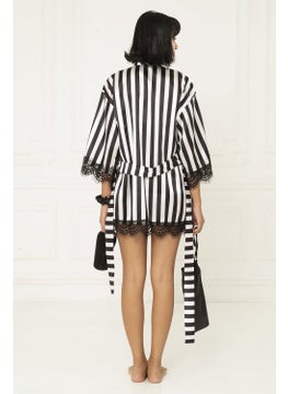 For You Moda 7-Piece Black-White Striped Satin Athlete Shorts Set S22126  - Image 4