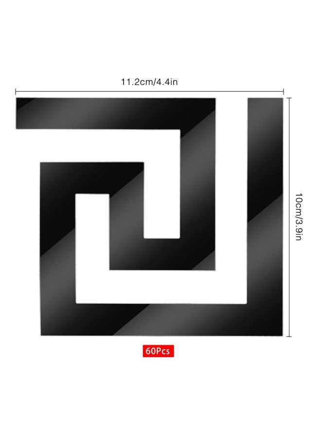 سيلفتك ملصقات حائط قابلة للإزالة من SelfTek، 60 قطعة، ملصقات مرآة DIY لتزيين خلفية غرفة النوم والفن المنزلي (نمط مفتاح يوناني هندسي) (60 قطعة، لون أسود) - Image 2