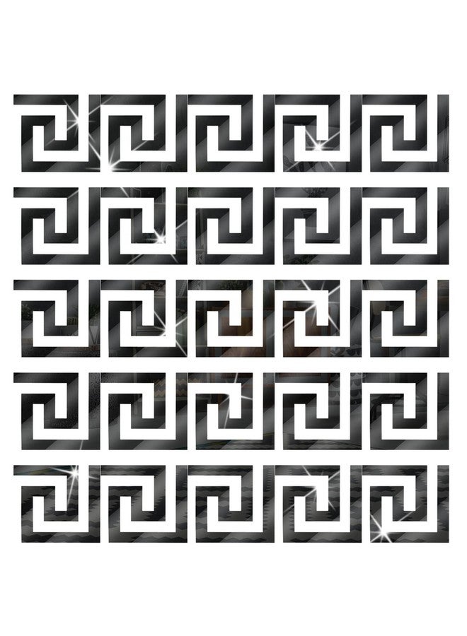 سيلفتك ملصقات حائط قابلة للإزالة من SelfTek، 60 قطعة، ملصقات مرآة DIY لتزيين خلفية غرفة النوم والفن المنزلي (نمط مفتاح يوناني هندسي) (60 قطعة، لون أسود) - Image 1
