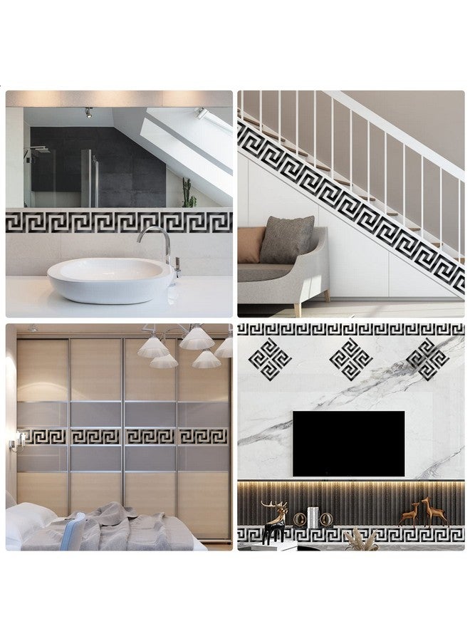 سيلفتك ملصقات حائط قابلة للإزالة من SelfTek، 60 قطعة، ملصقات مرآة DIY لتزيين خلفية غرفة النوم والفن المنزلي (نمط مفتاح يوناني هندسي) (60 قطعة، لون أسود) - Image 5