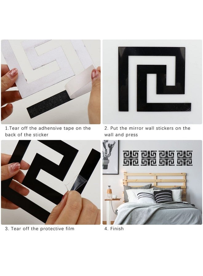 سيلفتك ملصقات حائط قابلة للإزالة من SelfTek، 60 قطعة، ملصقات مرآة DIY لتزيين خلفية غرفة النوم والفن المنزلي (نمط مفتاح يوناني هندسي) (60 قطعة، لون أسود) - Image 4