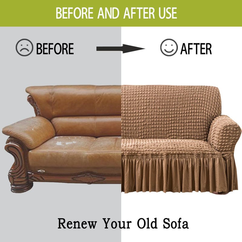 Qubjus Stretch Sofa Slipcover Sofa Covers Washable Couch Sofa Bed Cover Easy Fit Furniture Protector with Elastic Bottom and Skirt (Brown, Medium) - Image 3