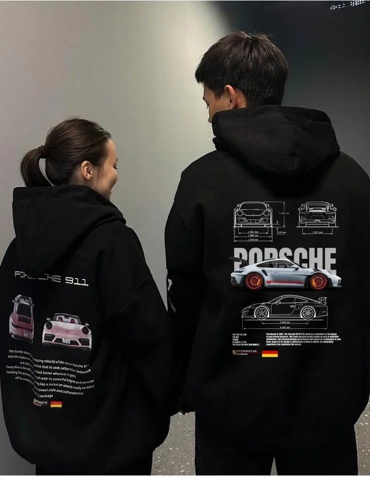 بي ار زد كولكشن Unisex Oversize Porsche 911 Hoodie Black