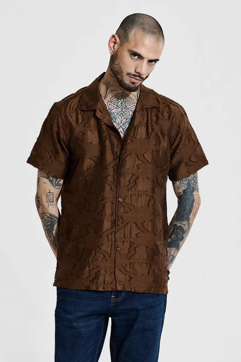 SNITCH Brown Textured Box Fit Shirt