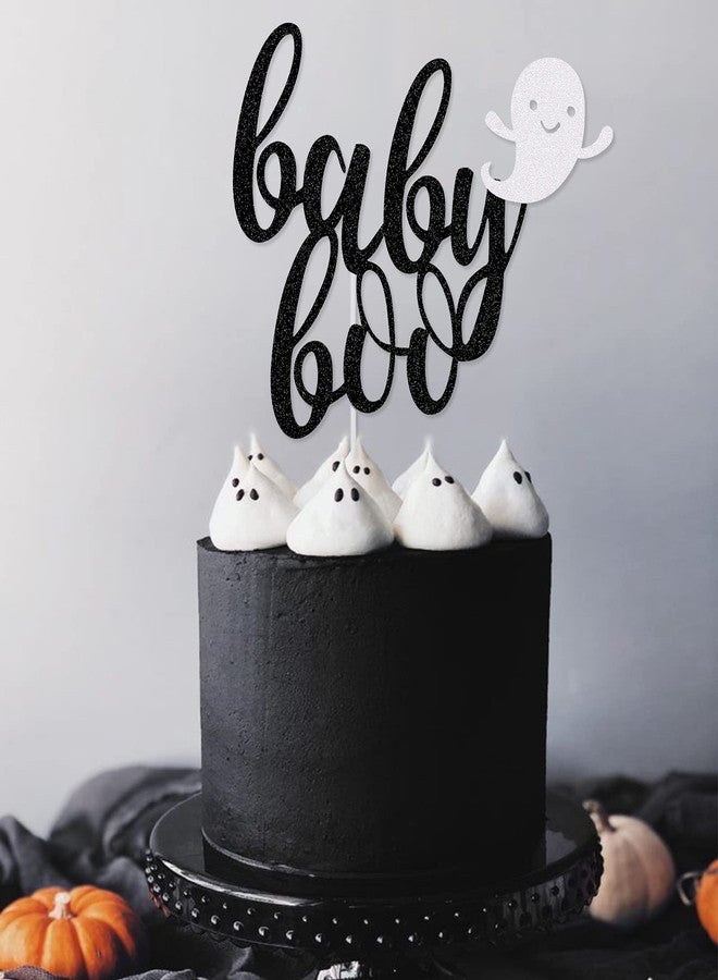 LeeSky Baby Boo Cake Topper Black Glitter, Halloween Ghost Baby Shower Cake Topper Little Boo Cake Topper Baby Shower for Halloween Baby Shower Cake Supplies - Image 2