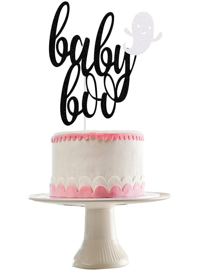 LeeSky Baby Boo Cake Topper Black Glitter, Halloween Ghost Baby Shower Cake Topper Little Boo Cake Topper Baby Shower for Halloween Baby Shower Cake Supplies - Image 1