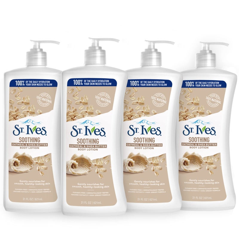 St. Ives Soothing Hand & Body Lotion for Women with Pump, Daily Moisturizer Oatmeal and Shea Butter for Dry Skin, Made with 100% Natural Moisturizers, 21 fl oz, 4 Pack - Image 1
