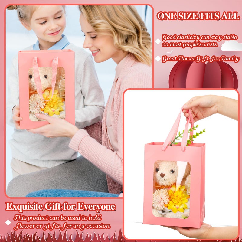 Seajan 30Pcs Valentines Day Kraft Paper Gift Bag with Transparent Window 9. 8 x 7. 1 x 5. 1 Inch Kraft Shopping Bag Bulk Flower Box with Handles for Gift Wrap Pouch for Bouquet Bridal Shopping Present - Image 5