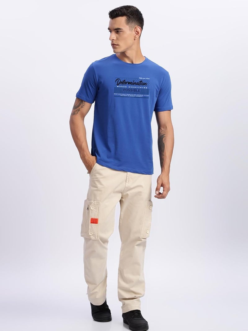 ADRO Men's Printed Royal Blue T-Shirt - Premium Lycra Cotton Regular Fit - Image 5