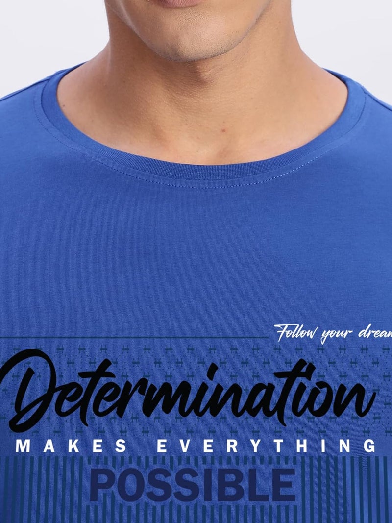 ADRO Men's Printed Royal Blue T-Shirt - Premium Lycra Cotton Regular Fit - Image 3