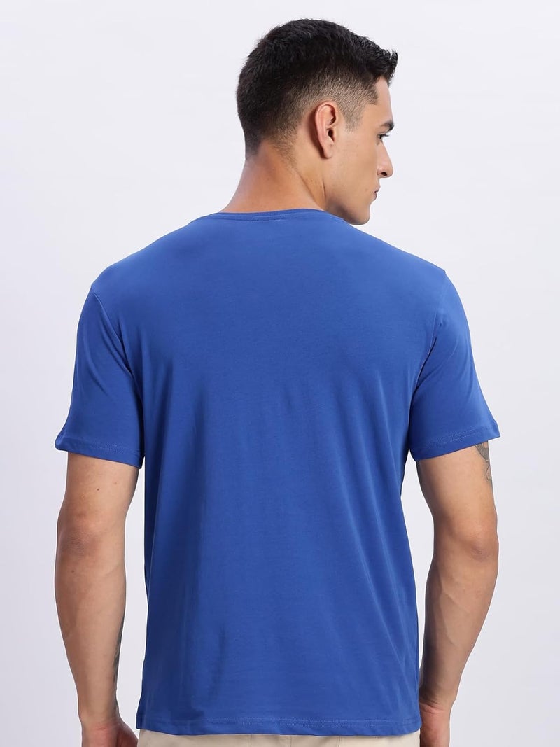ADRO Men's Printed Royal Blue T-Shirt - Premium Lycra Cotton Regular Fit - Image 2