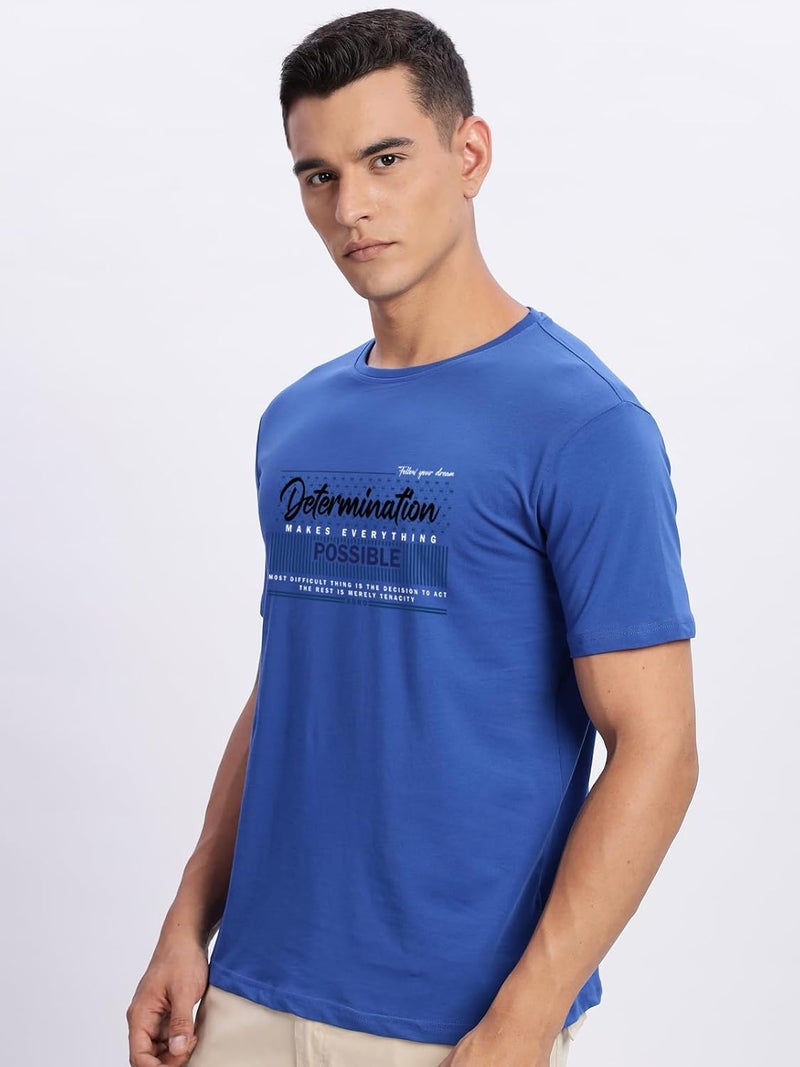 ADRO Men's Printed Royal Blue T-Shirt - Premium Lycra Cotton Regular Fit - Image 4