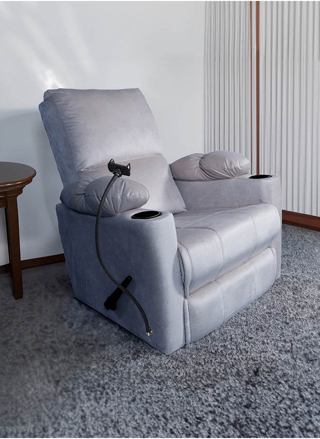 In-House Tyson Plus | Velvet Cinematic Recliner Chair with Phone & Cups Holder - 82x75x107 cm - Silver 