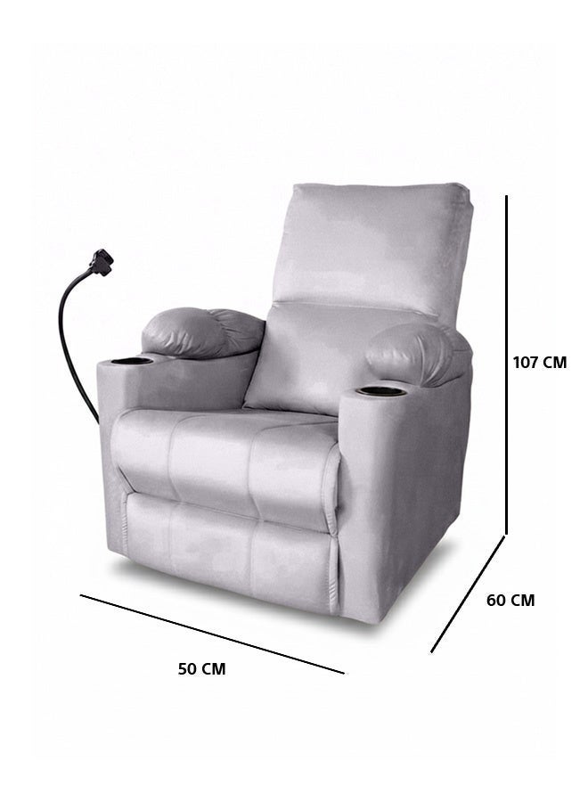 In-House Tyson Plus | Velvet Cinematic Recliner Chair with Phone & Cups Holder - 82x75x107 cm - Silver - Image 3