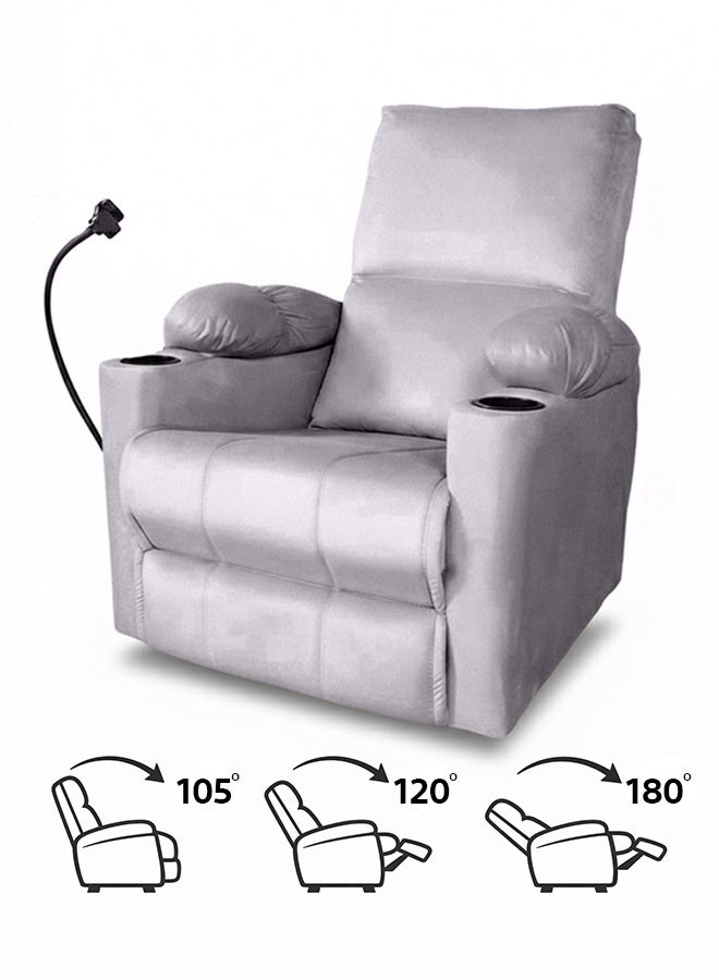 In-House Tyson Plus | Velvet Cinematic Recliner Chair with Phone & Cups Holder - 82x75x107 cm - Silver - Image 4