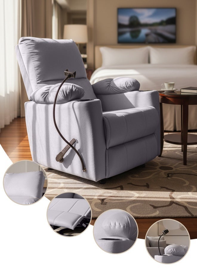 In-House Tyson Plus | Velvet Cinematic Recliner Chair with Phone & Cups Holder - 82x75x107 cm - Silver - Image 1