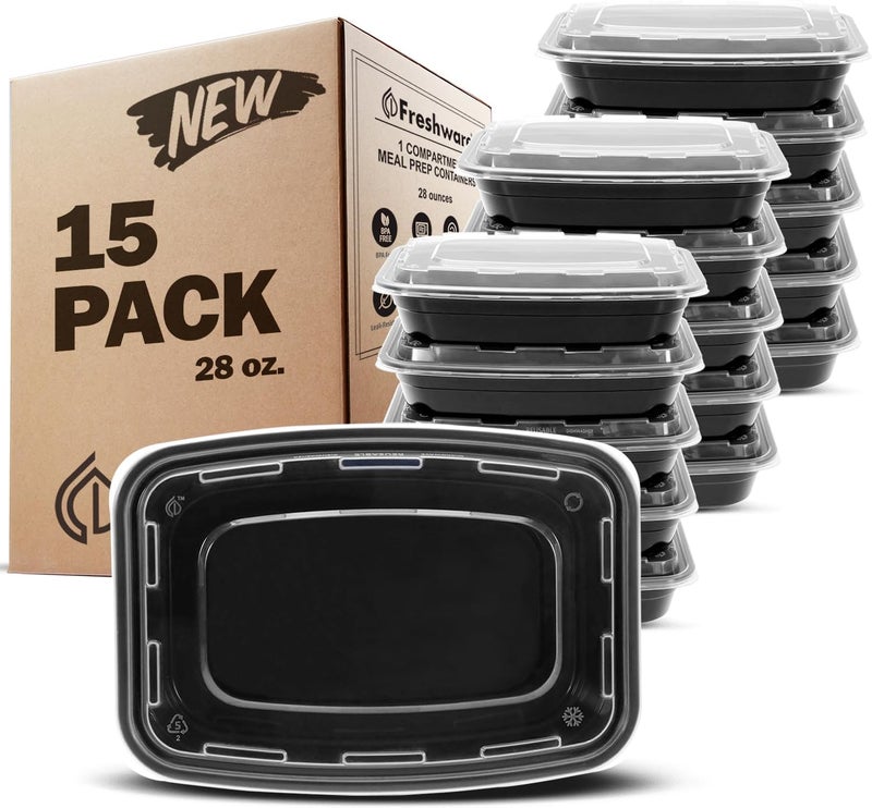 Freshware Meal Prep Containers 15 Count (Pack of 1) Compartment Food Storage Containers with Lids, Bento Box, BPA Free, Stackable, Microwave/Dishwasher/Freezer Safe (28 oz) (Color May Vary) - Image 1