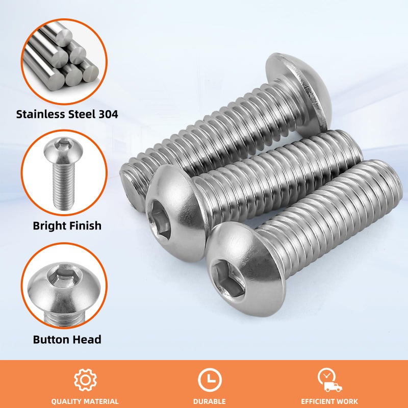 MewuDecor براغي رأس زرية بفتحة سداسية M6 x 16mm، فولاذ مقاوم للصدأ 18-8، تشطيب لامع، ملولبة بالكامل، محرك سداسي ألين، 30 قطعة - Image 4