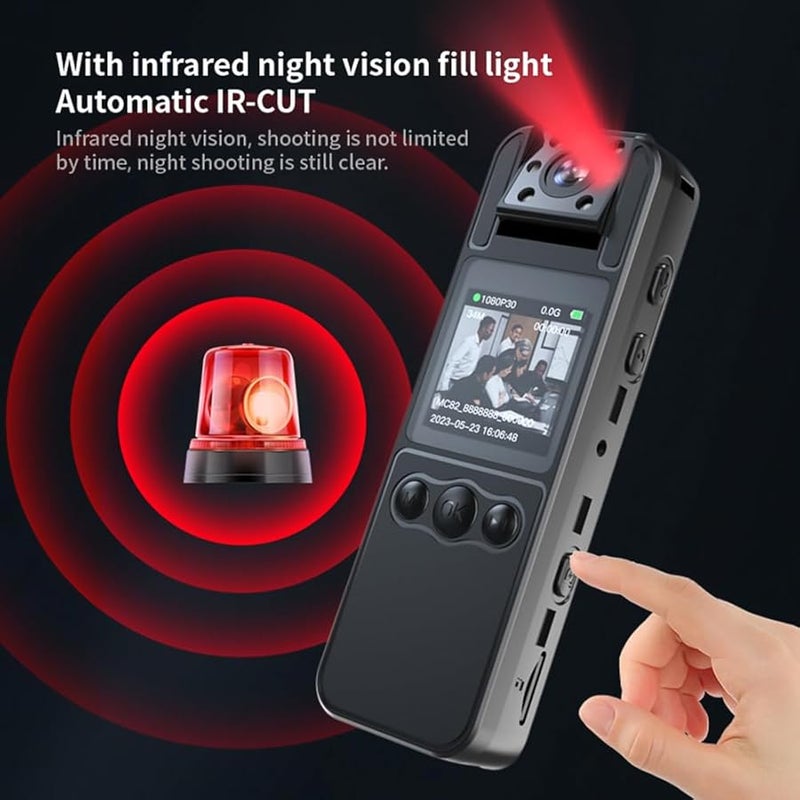 Black 1080P Body Camera With Rotatable Lens IR Night Vision For Delivery Outdoor Use - Image 3