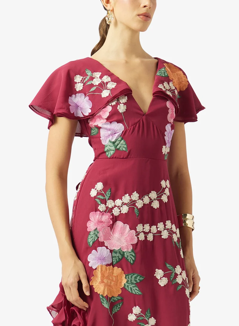 Maya  Embroidered Cape Sleeve Maxi Dress for Women | Best Price UAE