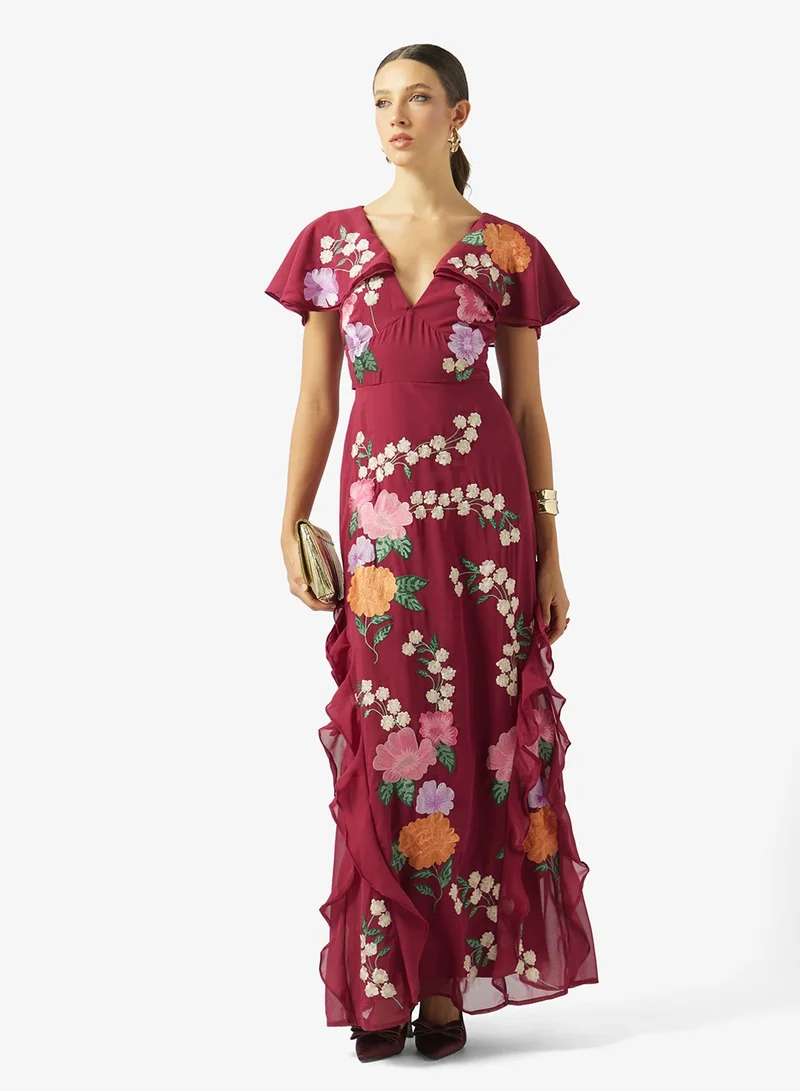 Maya  Embroidered Cape Sleeve Maxi Dress for Women | Best Price UAE