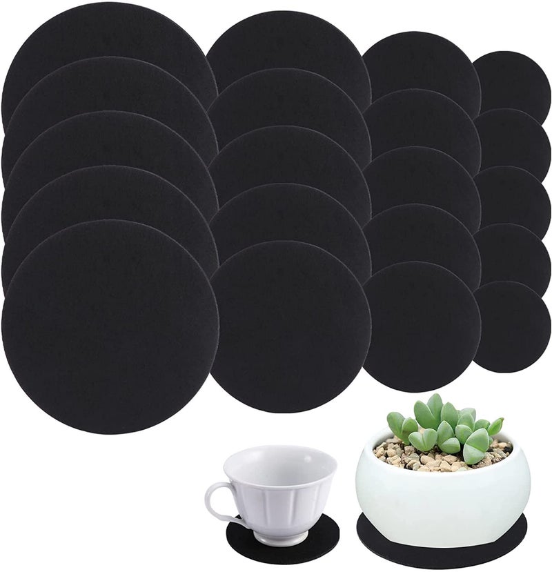 GREENSHEEP Plant Pot Coaster Mat - Reversible Waterproof Round Absorbent Felt Fabric Plant Pad for Gardening Indoor and Outdoor Pots 4/6/8/10 Inch (Black, 20 Pieces) - Image 1