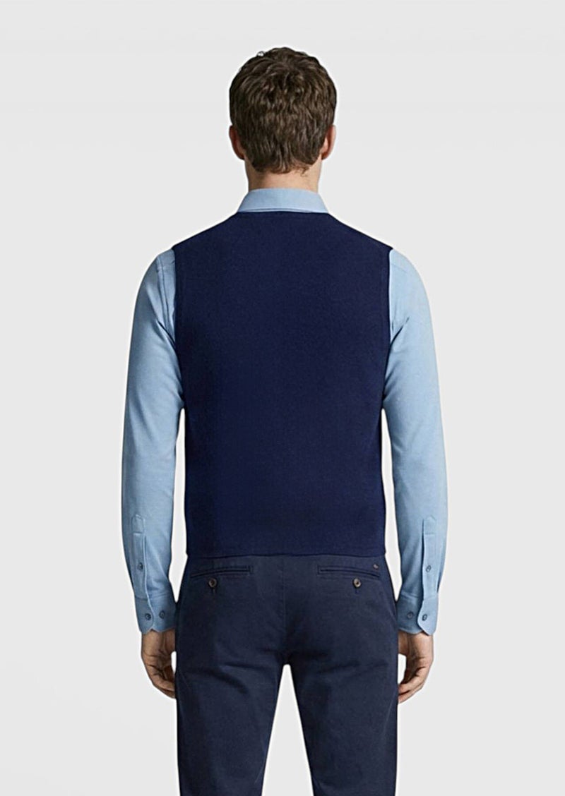 RAMSEY Navy Blue Regular Fit V-Neck Casual Knitting Knit Vest - Image 5