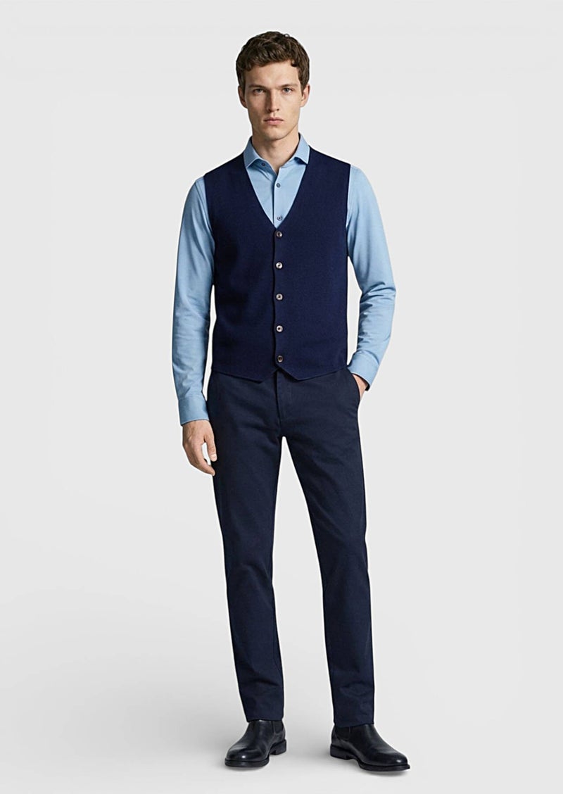RAMSEY Navy Blue Regular Fit V-Neck Casual Knitting Knit Vest - Image 4