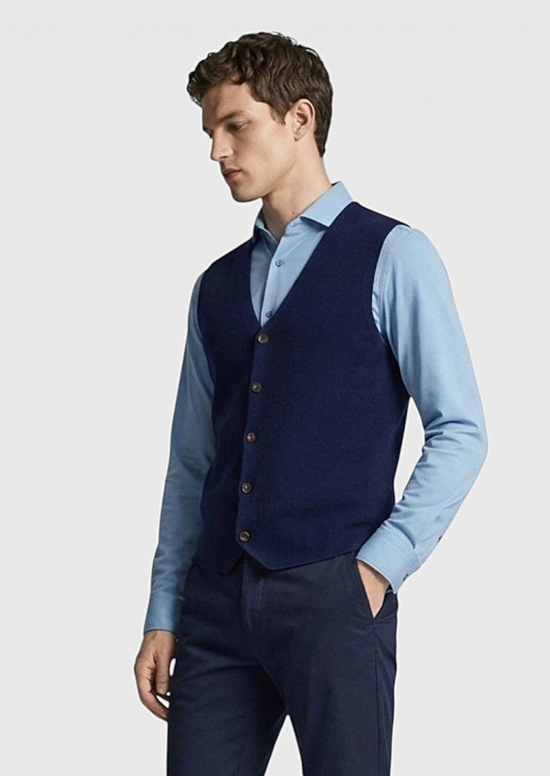 RAMSEY Navy Blue Regular Fit V-Neck Casual Knitting Knit Vest - Image 2